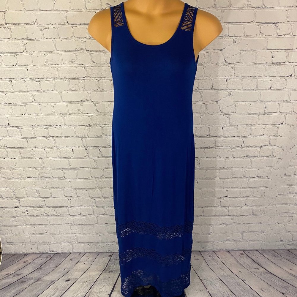 Spense Blue Sleeveless Maxi Dress w/ Lace Details - Picture 1 of 8